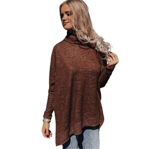 Smartwool Sweater Cascade Valley Tunic Asymmetrical Turtle Neck Wool Brown S